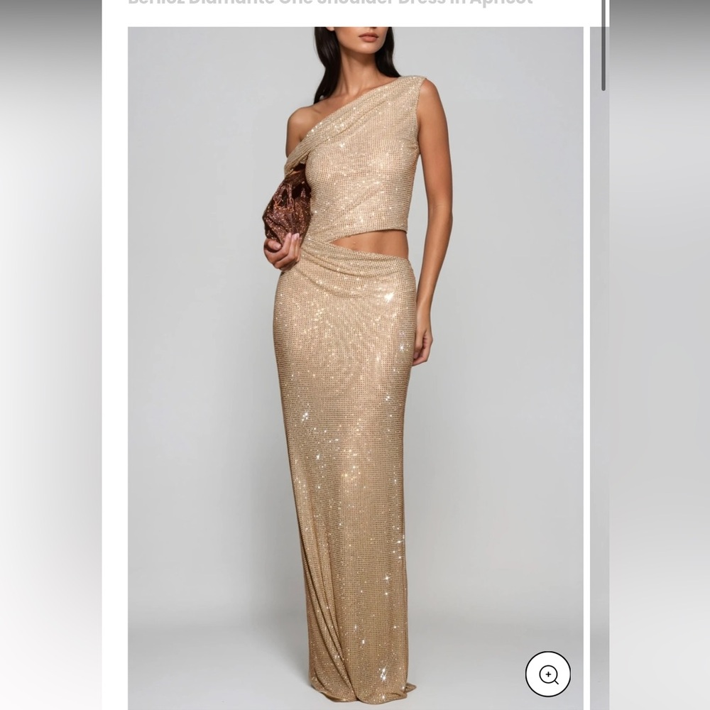 Berlioz Diamante One Shoulder Dress In Apricot
